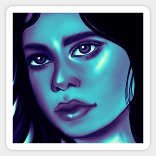 Beautiful Woman Painting in Blue Sticker